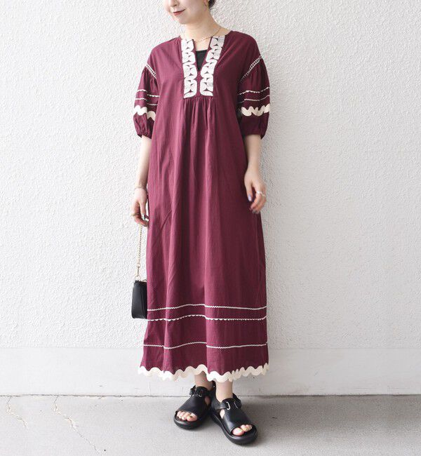 SHIPS any「bon_meur:〈洗濯機可能〉ジオメトリック エンブロイダリー パフ マキシ ワンピース」|ワンピース|