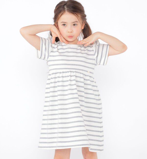 SHIPS KIDS「SHIPS KIDS:100～130cm / ボーダー フリル ワンピース」|ワンピース|ライトグレー