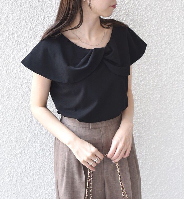 SHIPS Colors 「SHIPS Colors:〈手洗い可能〉ジョーゼット ネジリ カラー トップス」|Tシャツ・カットソー|ブラック