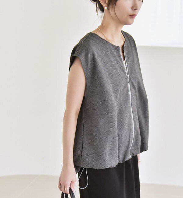 quaranciel「quaranciel:〈手洗い可能〉カット ジョーゼット ドロスト ジップ ベスト」|ベスト・ジレ|