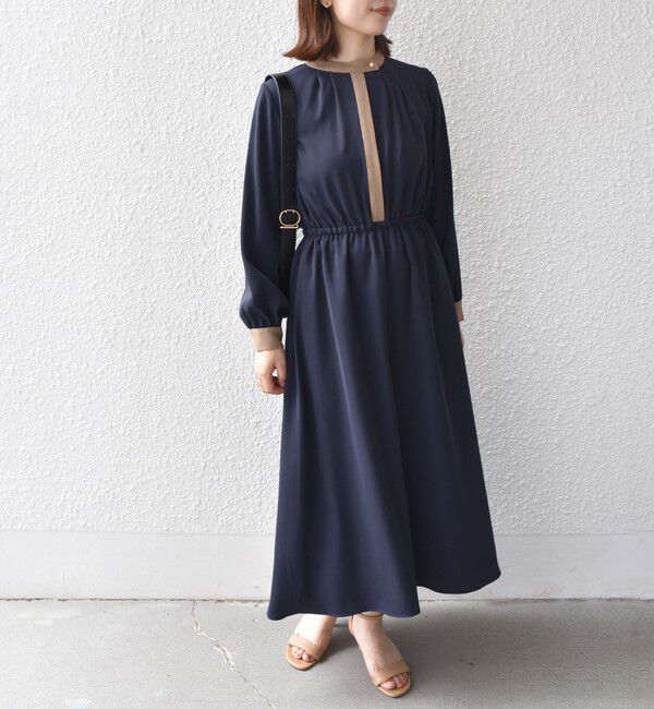 SHIPS Colors 「SHIPS Colors:〈手洗い可能〉配色 ギャザー ロングスリーブ ワンピース◇」|ワンピース|