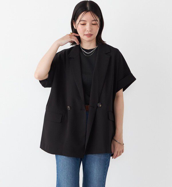 SHIPS Colors 「SHIPS Colors:〈手洗い可能〉クリスピー ショートスリーブ ジャケット」|テーラードジャケット|ブラック