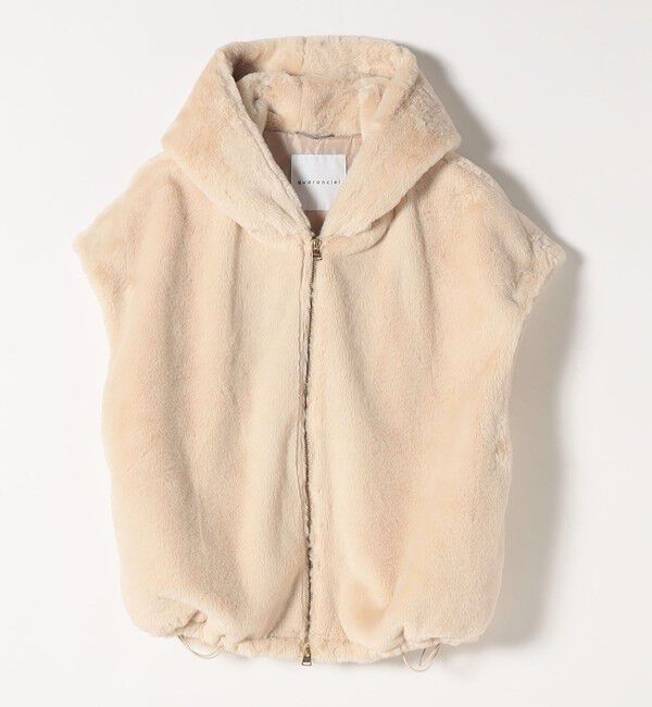 quaranciel「quaranciel: フーディー フェイクファー ドロスト ジップ ショート ベスト」|ダウンベスト・ベスト|