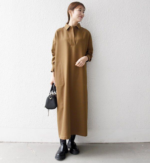 SHIPS any「SHIPS any:〈洗濯機可能〉サージ スキッパー シャツ ワンピース」|ワンピース|