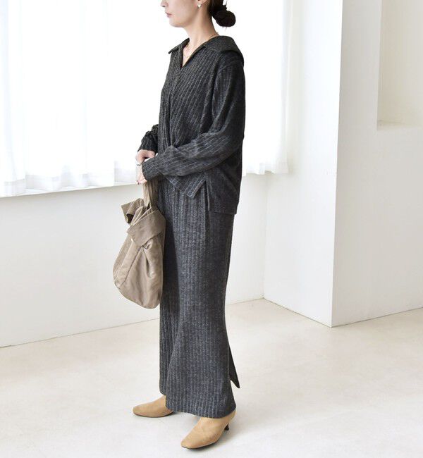 quaranciel「《予約》quaranciel:〈手洗い可能〉ポリエステル ベロア スキッパー ニット &  Iライン スカート」|ワンピース|