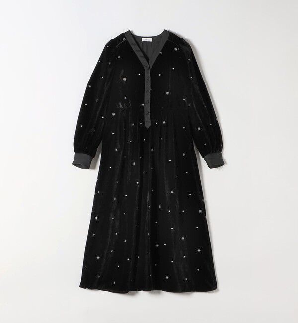 SHIPS any「SHIPS any:〈手洗い可能〉ポリエステル ベロア 刺繍 タック フレア ワンピース」|ワンピース|