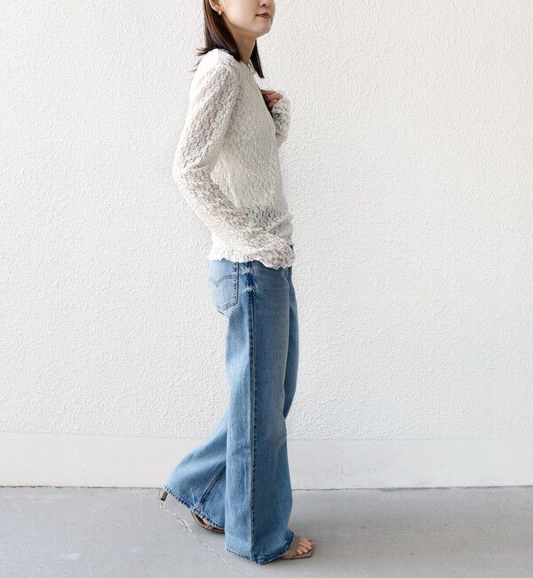 SHIPS for women「《一部追加予約》〈手洗い可能〉ラッセル レース ヘンリー ネック 2WAY プルオーバー」|Tシャツ・カットソー|