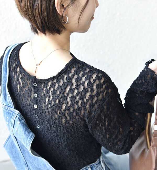 SHIPS for women「《一部追加予約》〈手洗い可能〉ラッセル レース ヘンリー ネック 2WAY プルオーバー」|Tシャツ・カットソー|