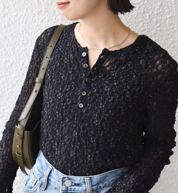 SHIPS for women「《一部追加予約》〈手洗い可能〉ラッセル レース ヘンリー ネック 2WAY プルオーバー」|Tシャツ・カットソー|