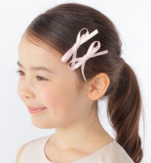 SHIPS KIDS「SHIPS KIDS:サテン リボン デザイン ヘアクリップ 2コセット」|その他|ピンク