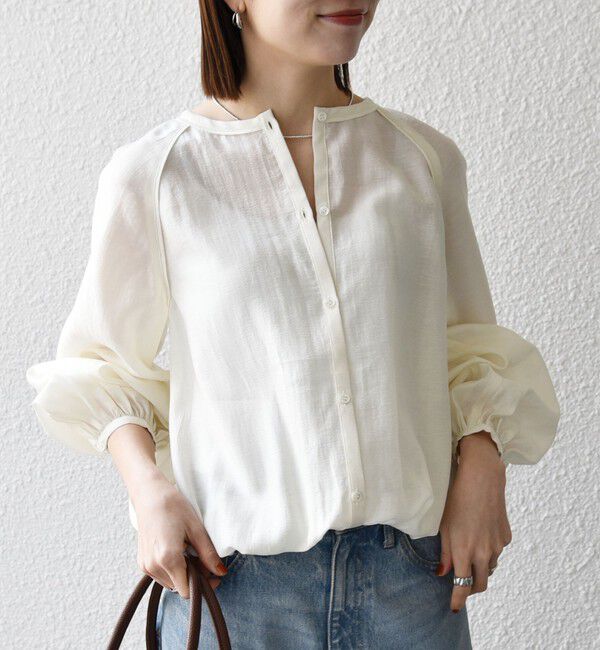 SHIPS any「《予約》SHIPS any:〈洗濯機可能〉リネン ミックス シアー ボリューム スリーブ ブラウス」|シャツ・ブラウス|