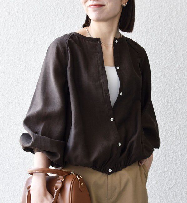 SHIPS any「《予約》SHIPS any:〈洗濯機可能〉リネン ミックス シアー ボリューム スリーブ ブラウス」|シャツ・ブラウス|