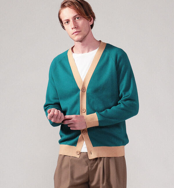 CABaN「CABaN コットンカシミヤ バイカラーVネックカーディガン」|カーディガン|