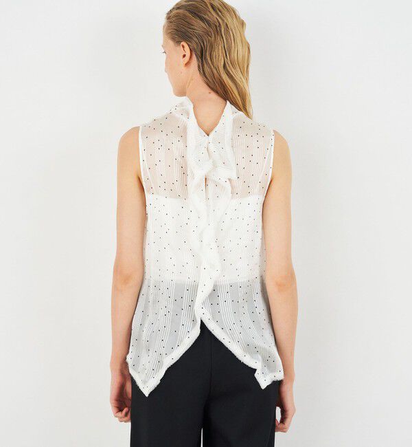 DES PRES「シルクシフォンストライプドット ハイネックノースリーブブラウス」|シャツ・ブラウス|