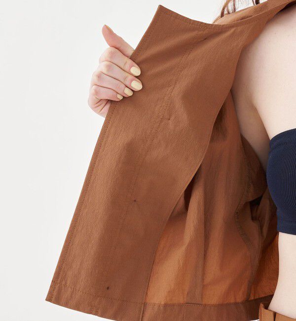 MACPHEE「コットンナイロンワッシャー クルーネックジャケット」|ノーカラージャケット|