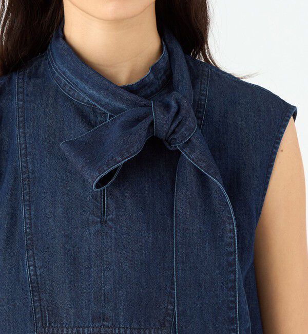 MACPHEE「コットンセルロースデニム ボウタイノースリーブブラウス」|シャツ・ブラウス|