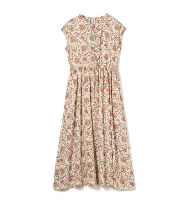 SOULEIADO「レーヨンプリント アシンメトリーフリルワンピース」|ワンピース|42 ライトベージュ系