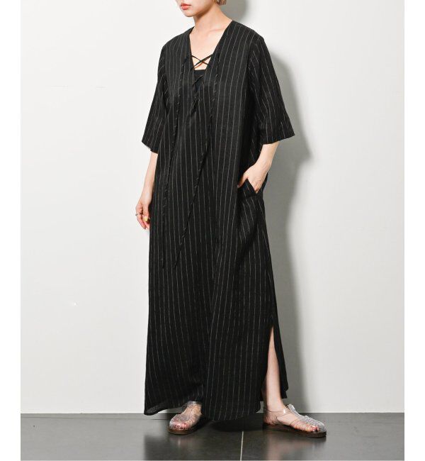  「LACE UP LINEN DRESS：ワンピース」|ワンピース|ブラック