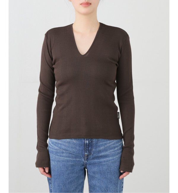 IENA LA BOUCLE「PHOTOCOPIEU/フォトコピュー Vネックトップ」|Tシャツ・カットソー|ブラウン