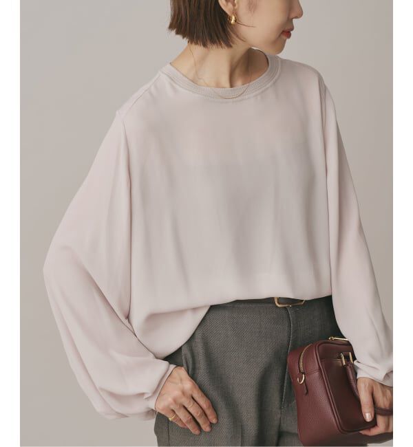 IENA「ジョーゼットリブネックブラウス」|シャツ・ブラウス|グレーA