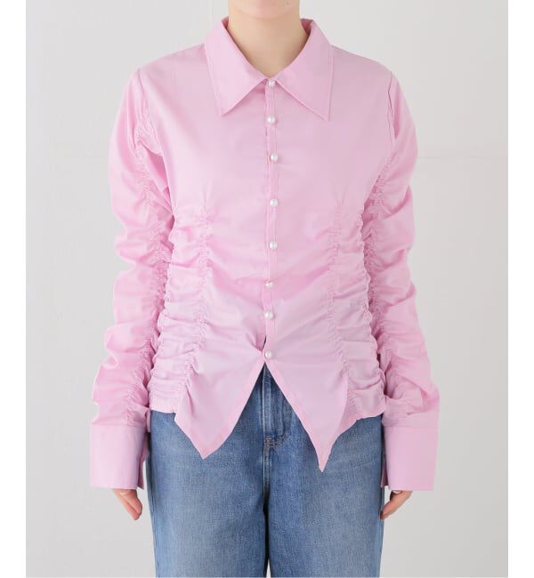 PULP「OMO / オーエムオー Ruched Long Sleeve Shirt in Pink」|シャツ・ブラウス|