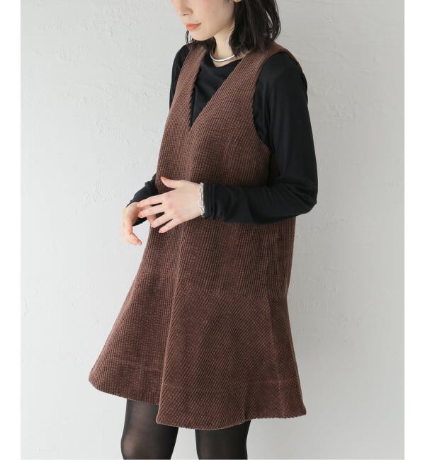 journal standard L'essage「【GANNI/ガニー】 Seersucker Corduroy V-neck Mini Dr」|ワンピース|ブラウン