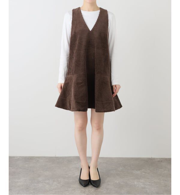 journal standard L'essage「【GANNI/ガニー】 Seersucker Corduroy V-neck Mini Dr」|ワンピース|