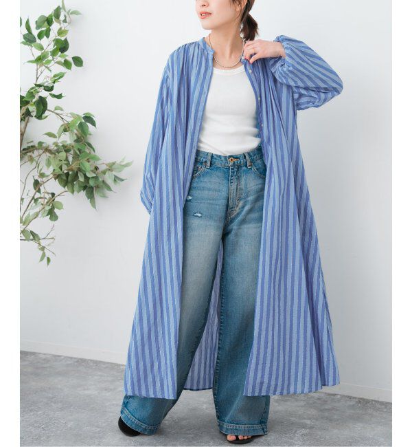 Spick and Span「HYU ストライプギャザーシャツワンピース」|ワンピース|