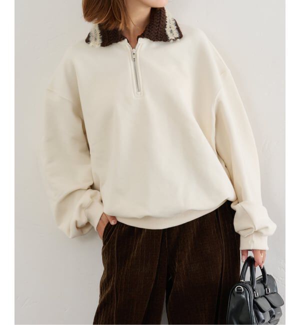 U by SPICK&SPAN「KIJUN/キジュン Crochet Collar Half Zip-Up Pullover」|スウェット・ジャージ|