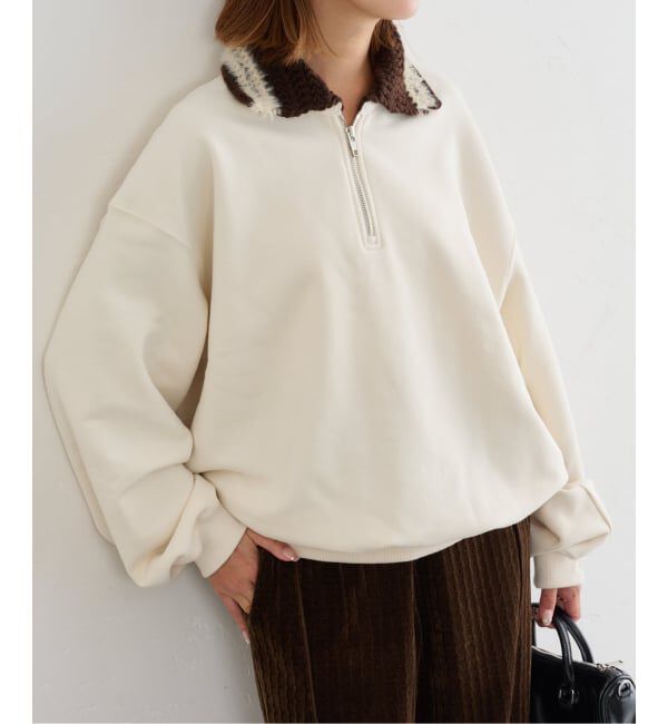 U by SPICK&SPAN「KIJUN/キジュン Crochet Collar Half Zip-Up Pullover」|スウェット・ジャージ|