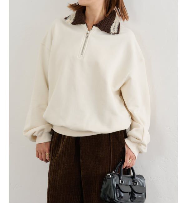 U by SPICK&SPAN「KIJUN/キジュン Crochet Collar Half Zip-Up Pullover」|スウェット・ジャージ|ナチュラル