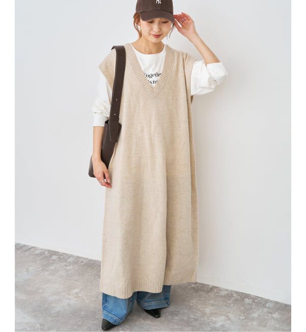 Spick and Span「ニットベストワンピース」|ワンピース|ベージュ