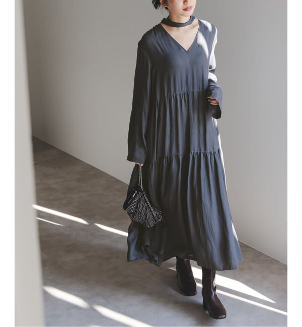 NOBLE「ティアードボウタイワンピース」|ワンピース|グレー
