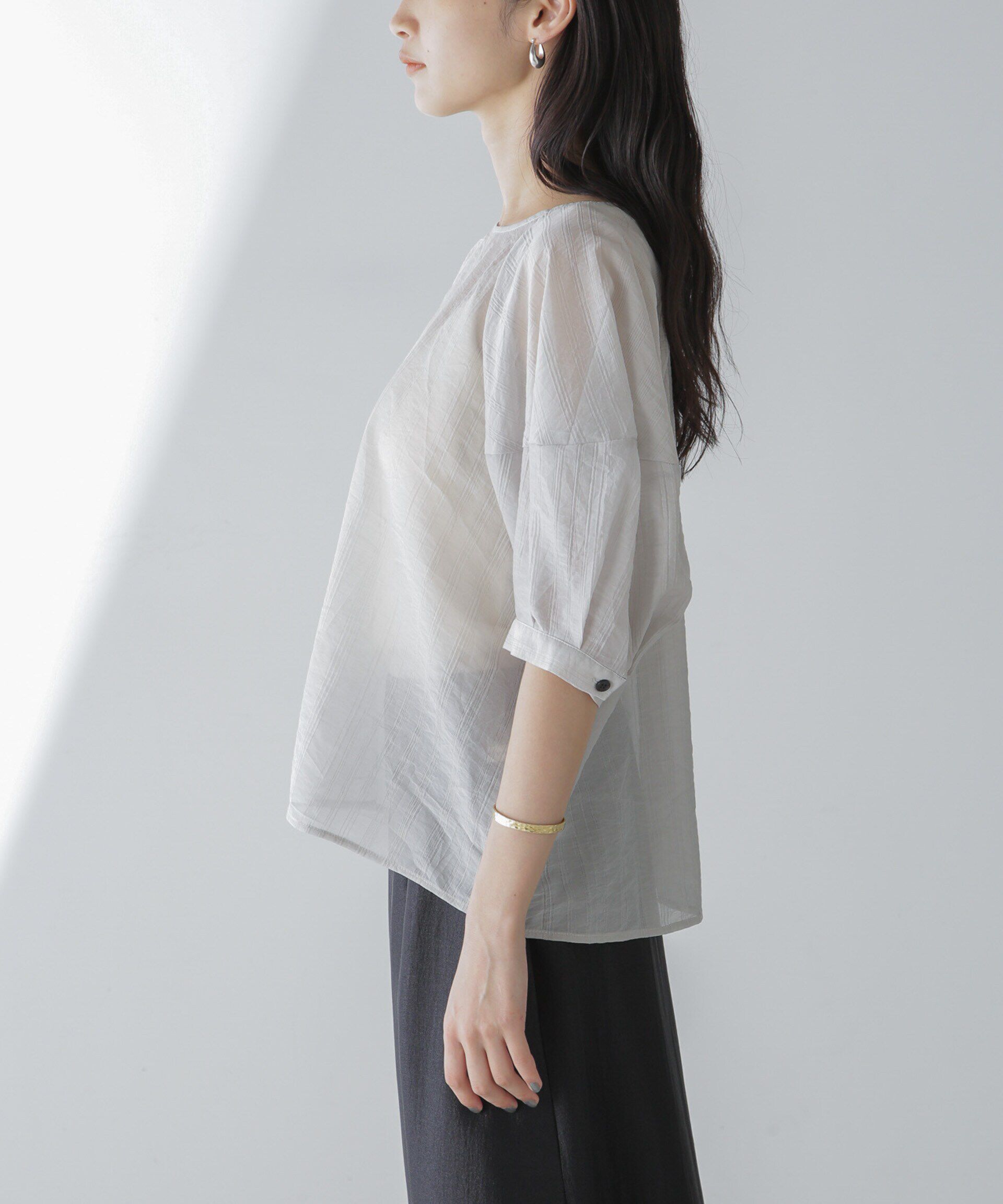 nano･universe「シアーストライプタックスリーブブラウス」|シャツ・ブラウス|