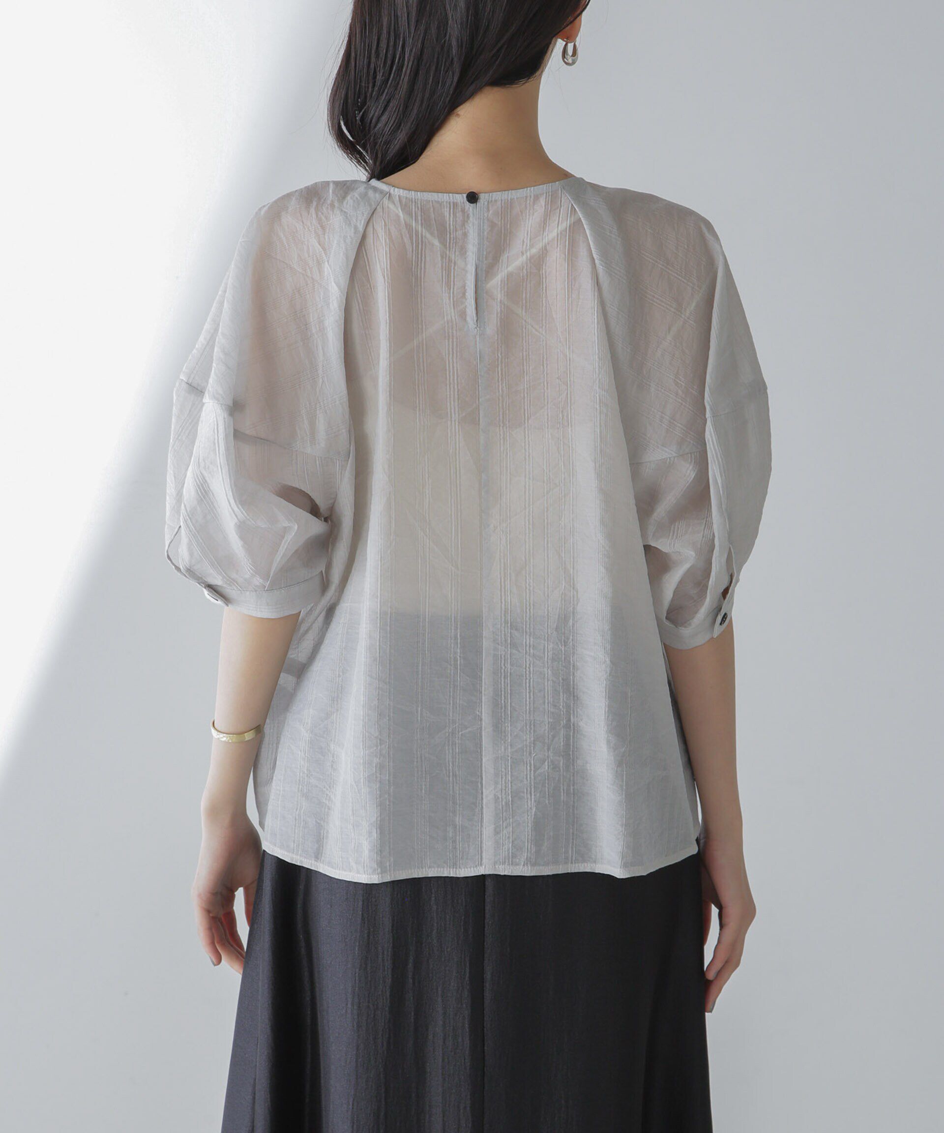 nano･universe「シアーストライプタックスリーブブラウス」|シャツ・ブラウス|