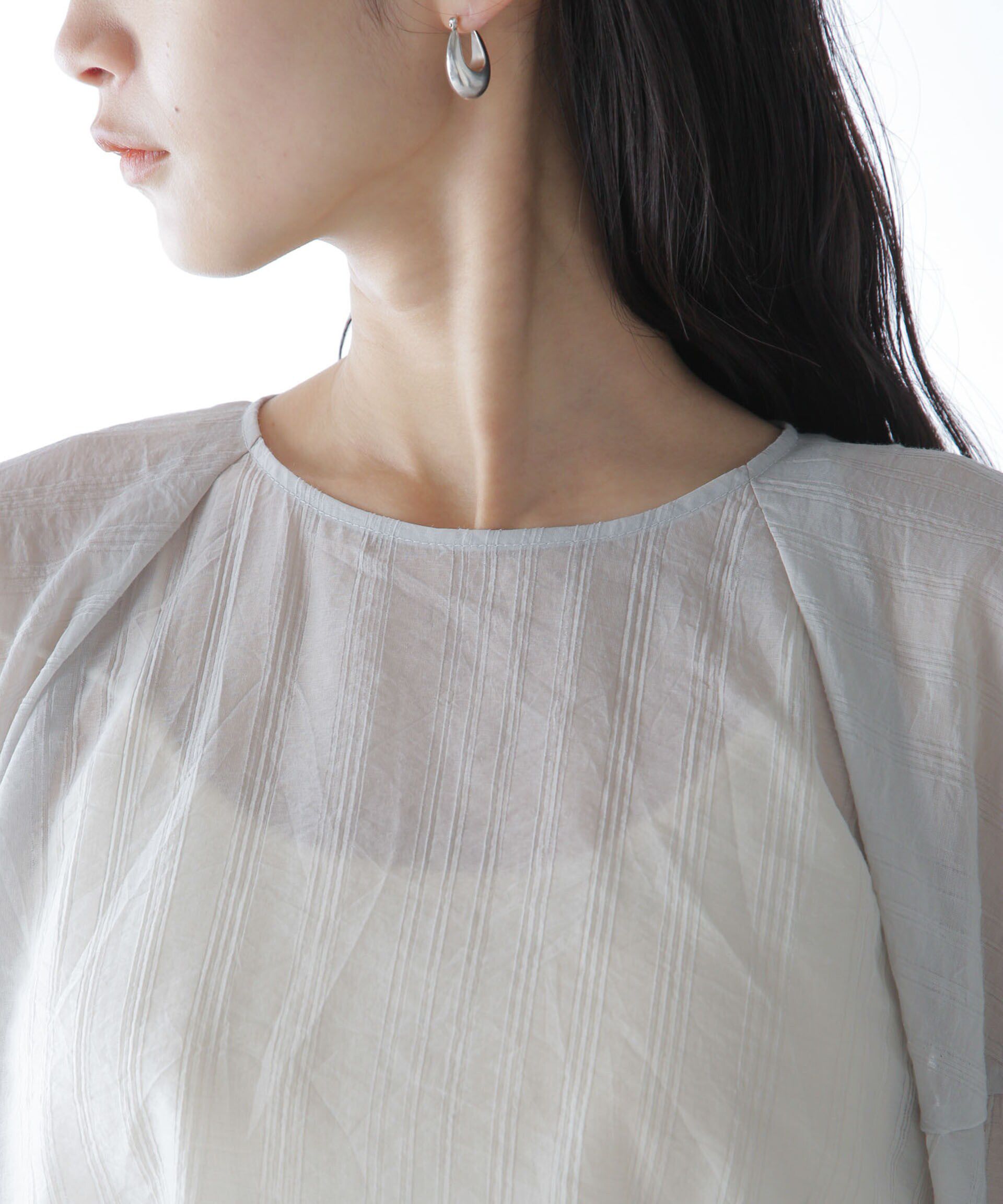 nano･universe「シアーストライプタックスリーブブラウス」|シャツ・ブラウス|