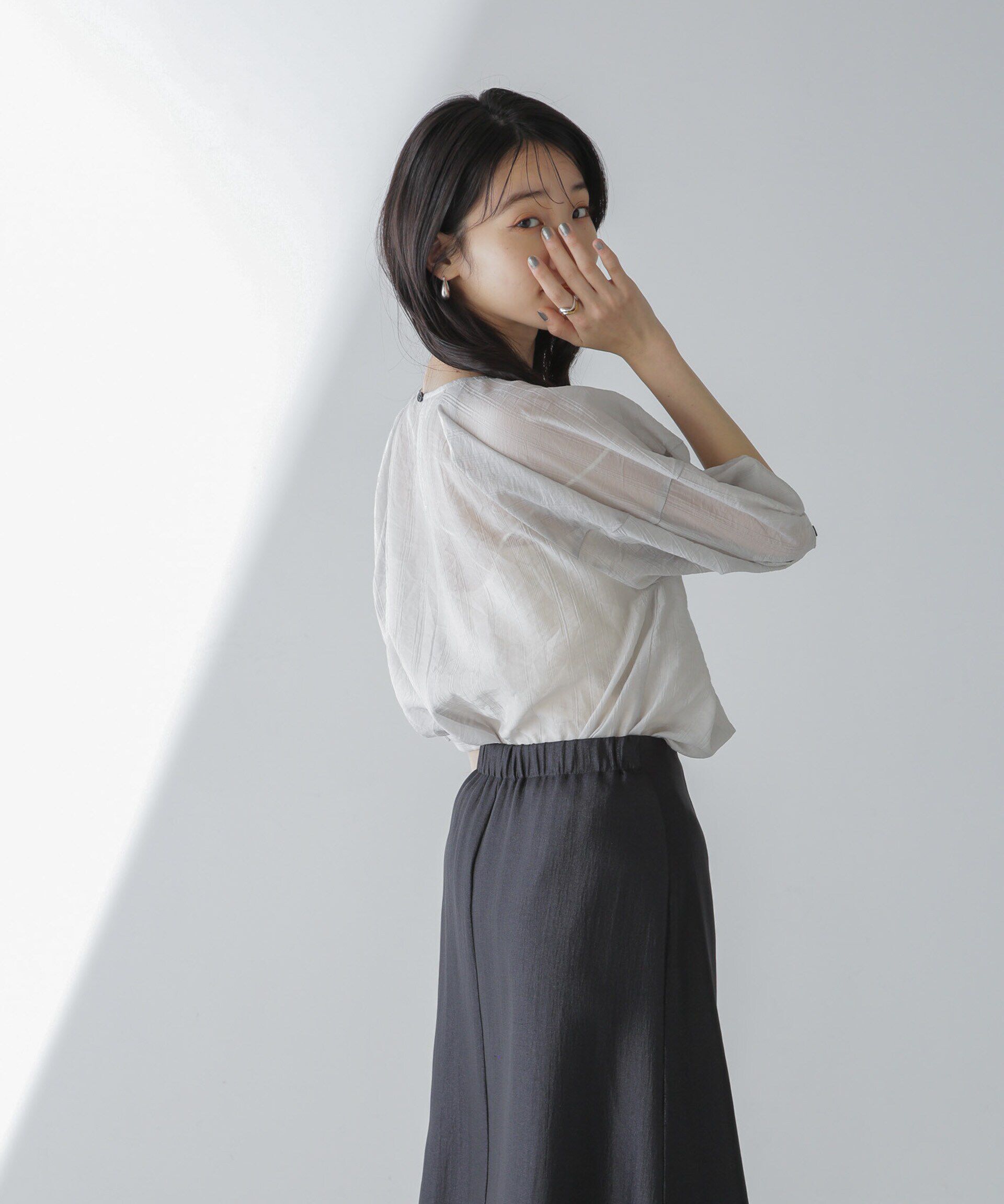 nano･universe「シアーストライプタックスリーブブラウス」|シャツ・ブラウス|