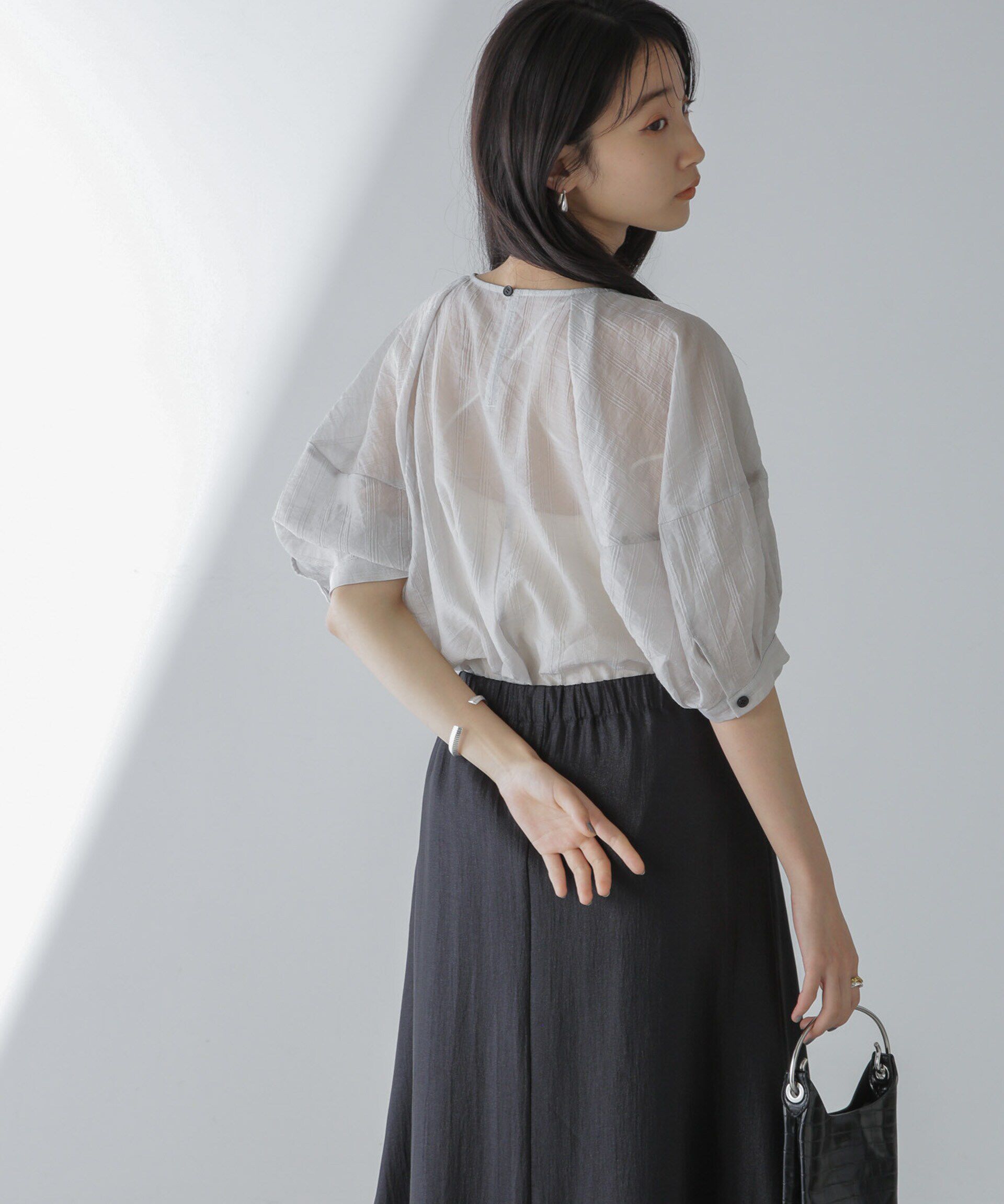 nano･universe「シアーストライプタックスリーブブラウス」|シャツ・ブラウス|