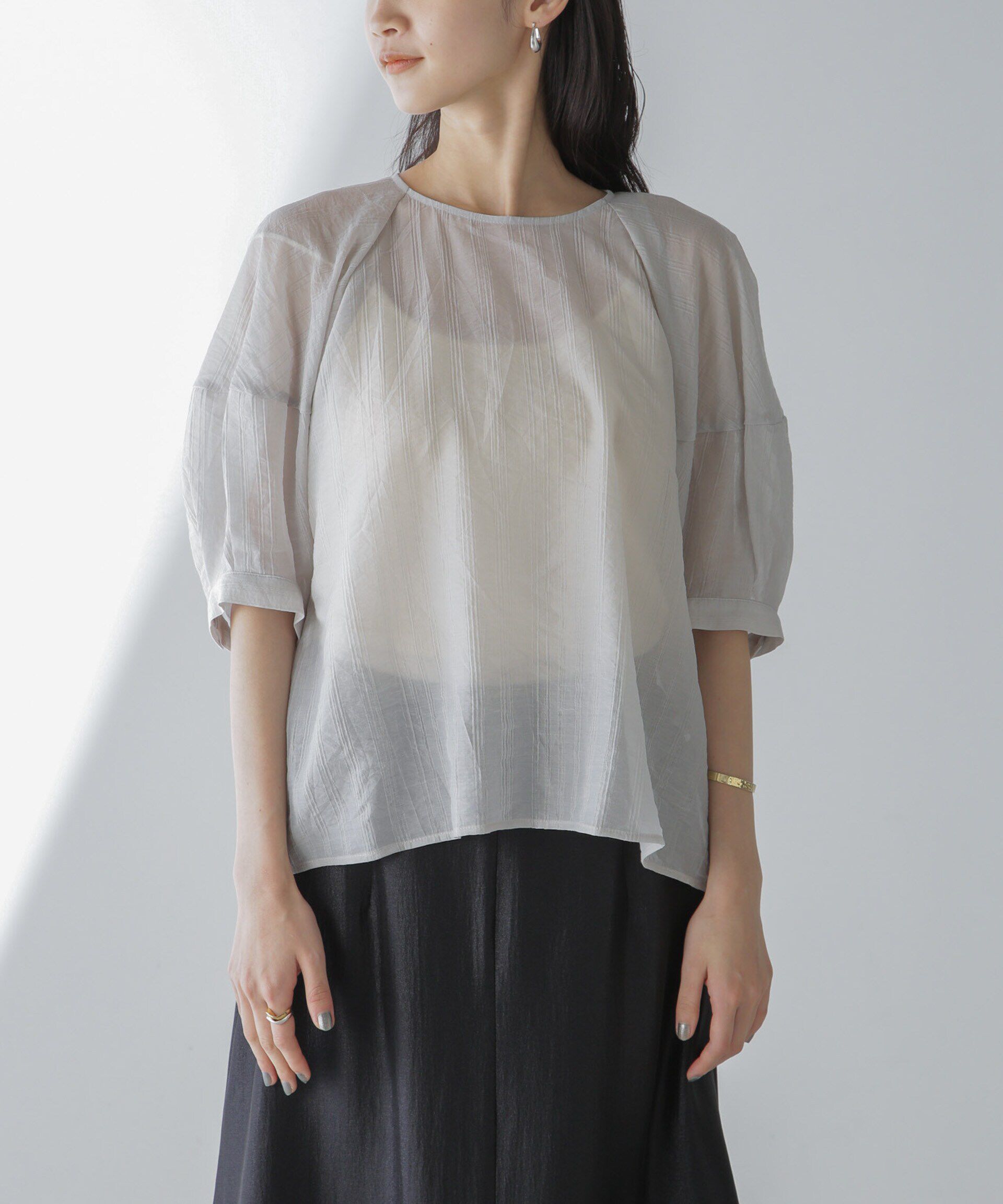 nano･universe「シアーストライプタックスリーブブラウス」|シャツ・ブラウス|