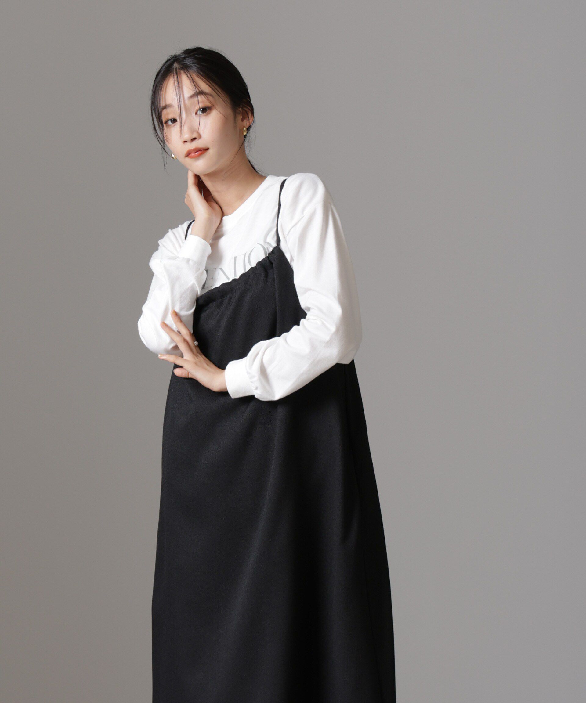 nano･universe「スラブツイードバックリボンキャミソールワンピース」|ワンピース|ブラック