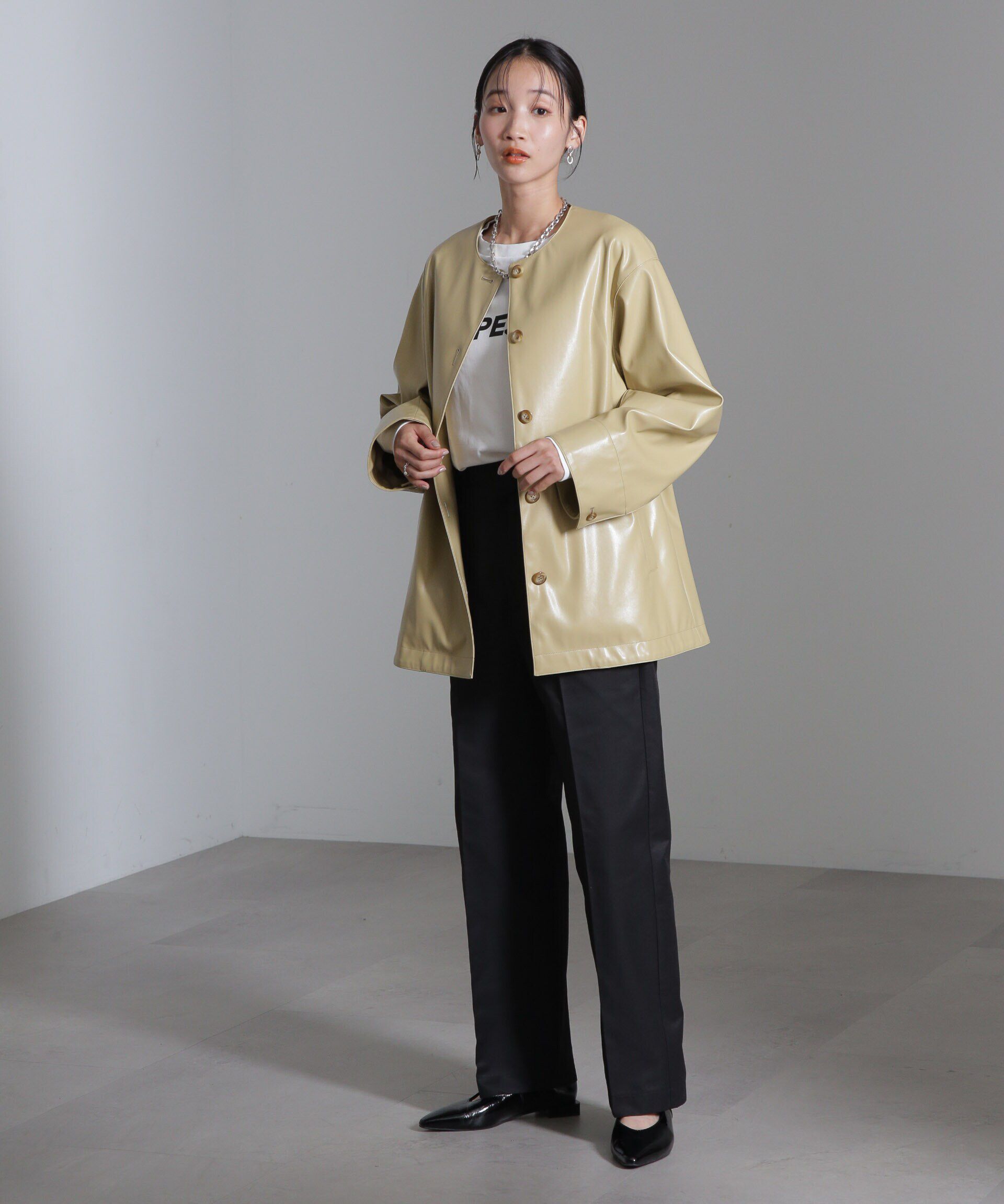 nano･universe「フェイクレザーベルテッドジャケット(セットアップ可)」|テーラードジャケット|