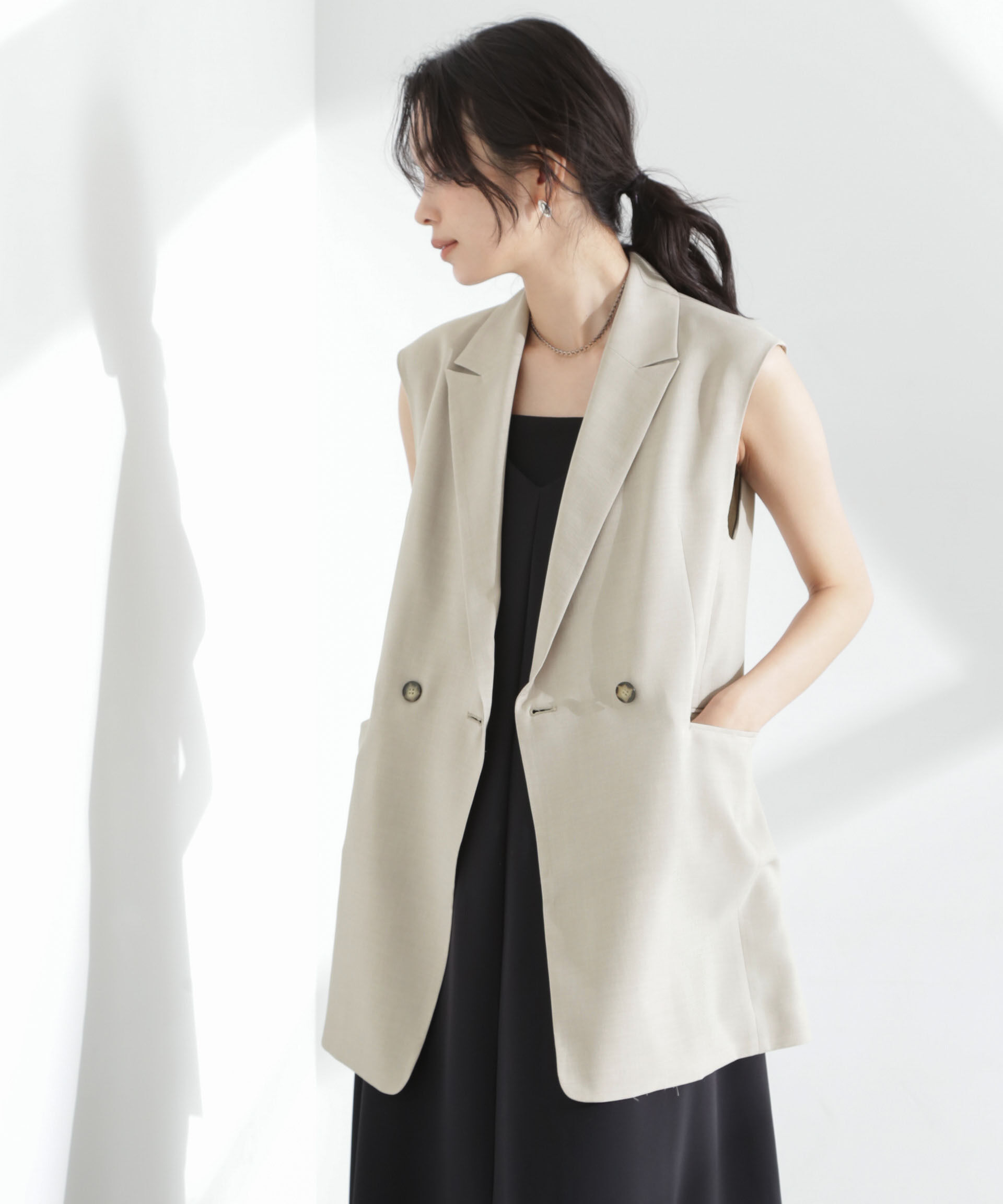 nano･universe「メランジドライ テーラードダブルジレ(セットアップ可)」|テーラードジャケット|