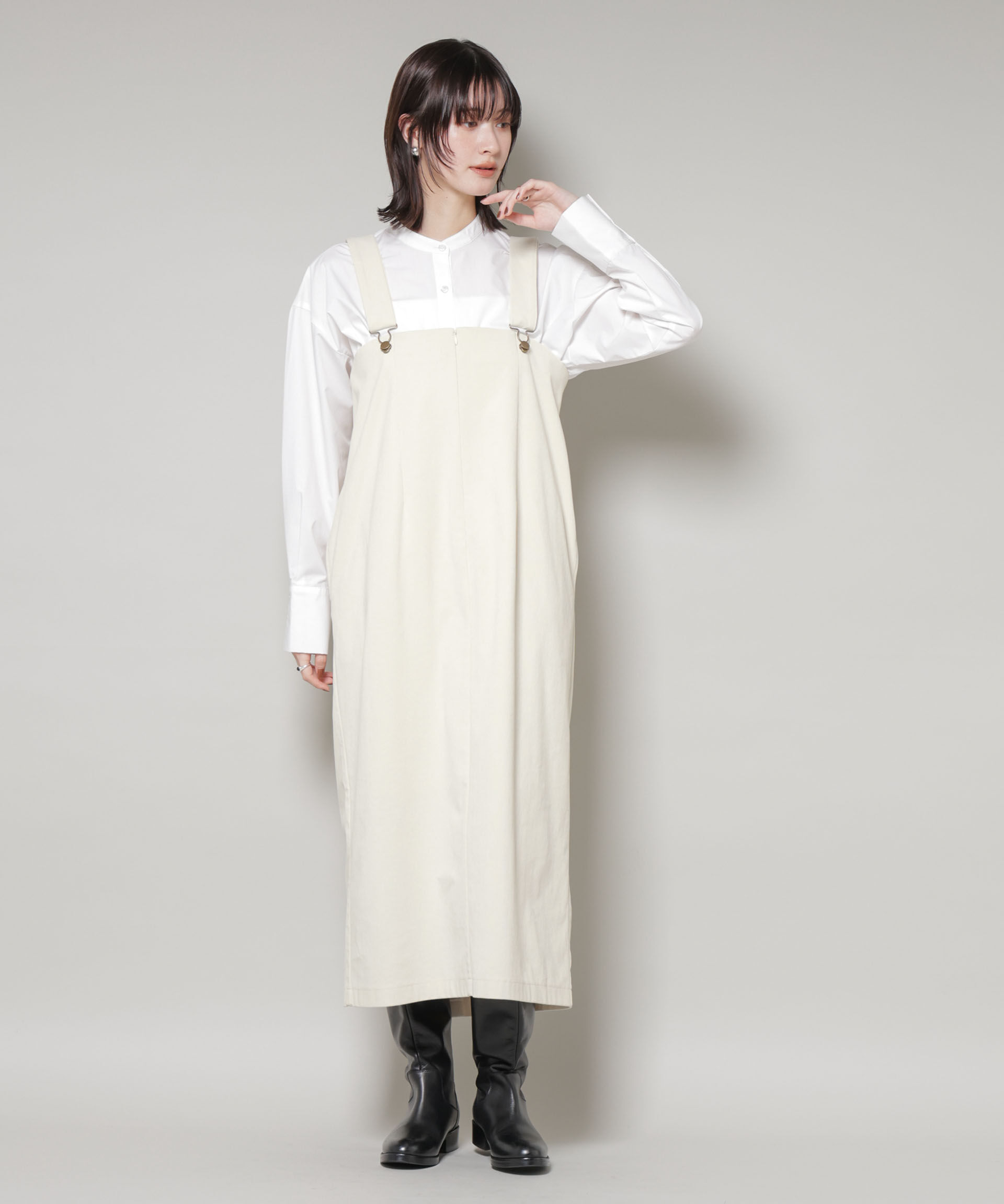 nano･universe「ストレッチ起毛ジャンパースカート(セットアップ可)」|ワンピース|