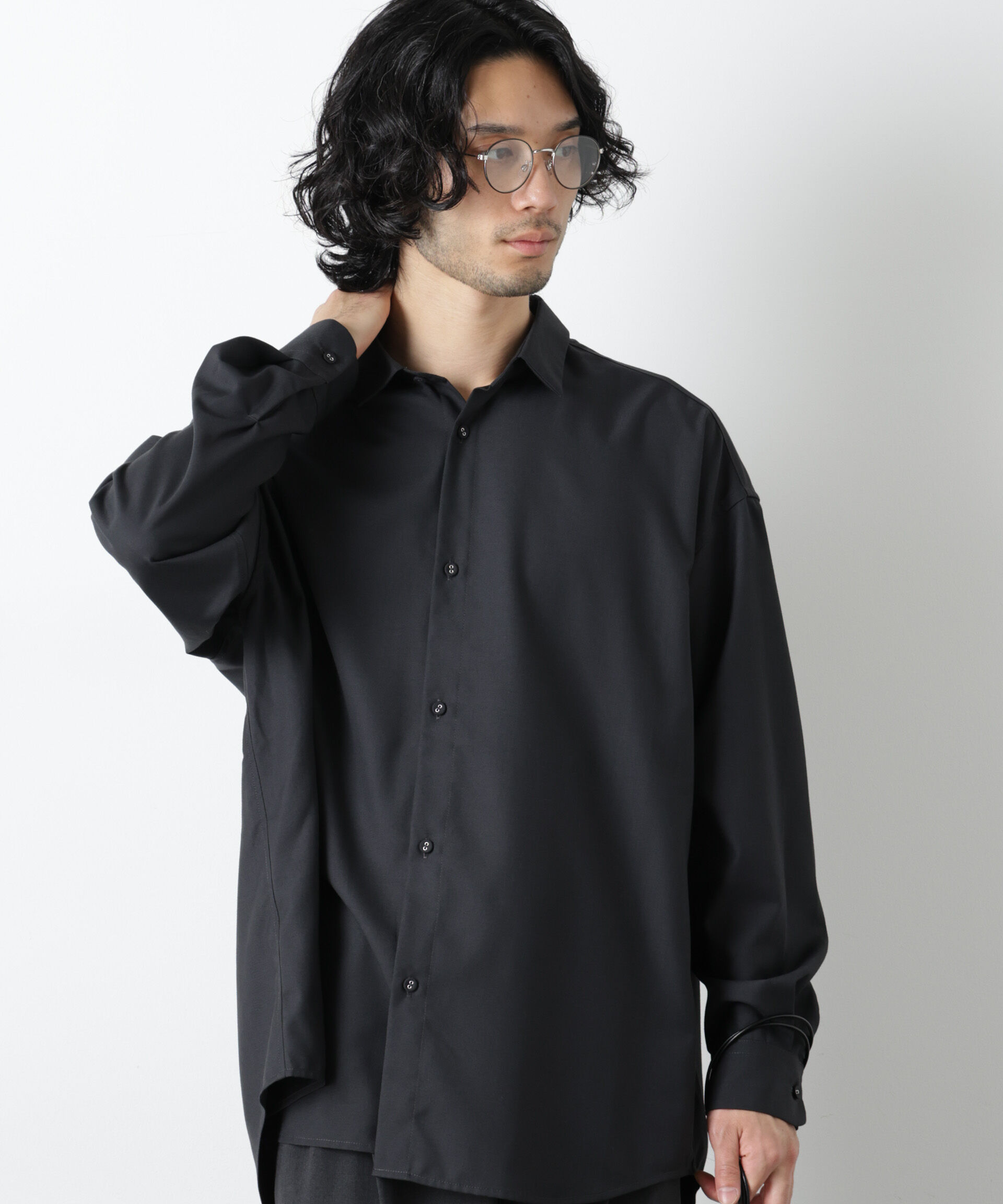 nano･universe「ビッグドレープシャツ 長袖」|シャツ・ブラウス|チャコール3