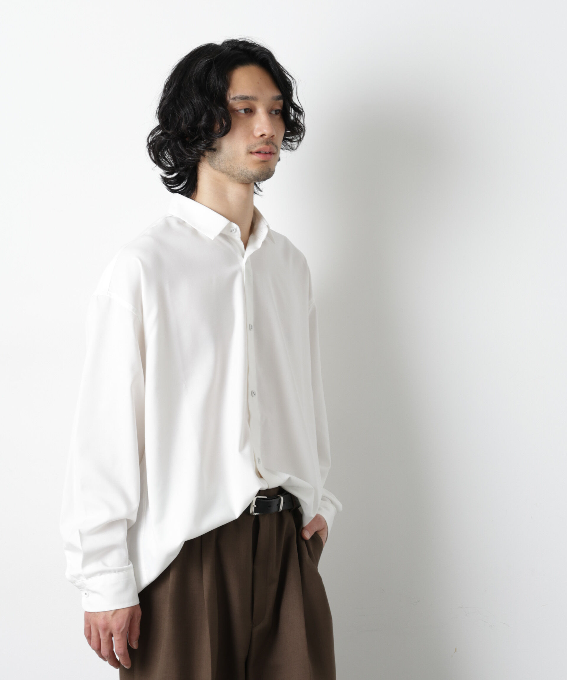 nano･universe「ビッグドレープシャツ 長袖」|シャツ・ブラウス|ホワイト