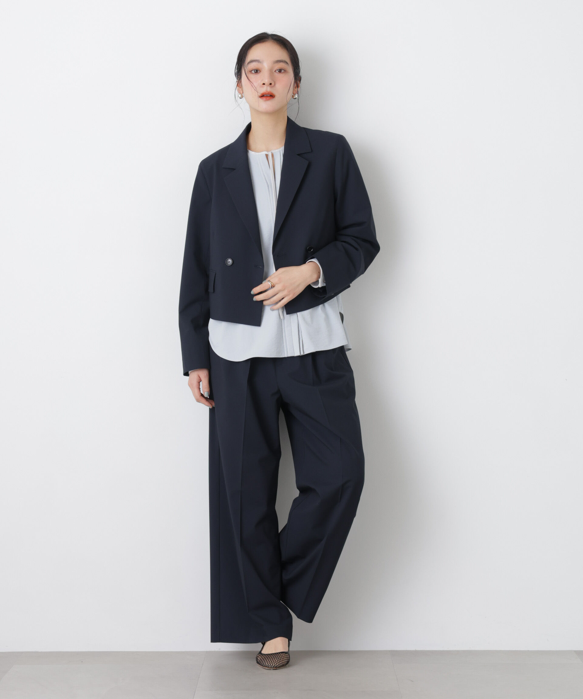 nano･universe「トロストレッチ2タックワイドパンツ(セットアップ可)」|チノ|