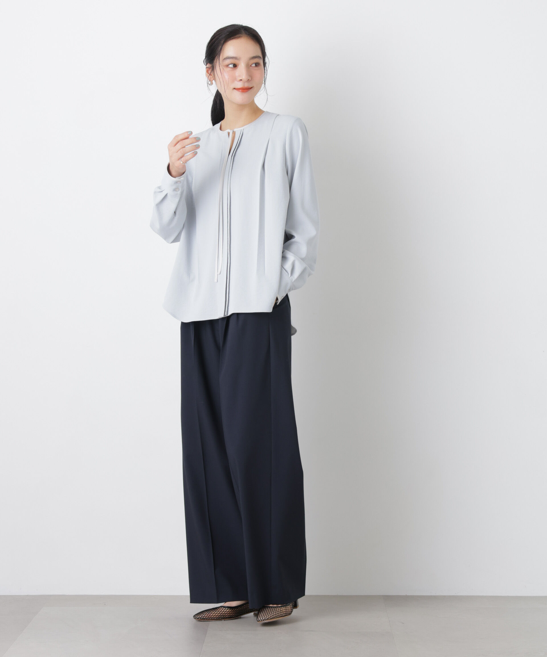 nano･universe「トロストレッチ2タックワイドパンツ(セットアップ可)」|チノ|