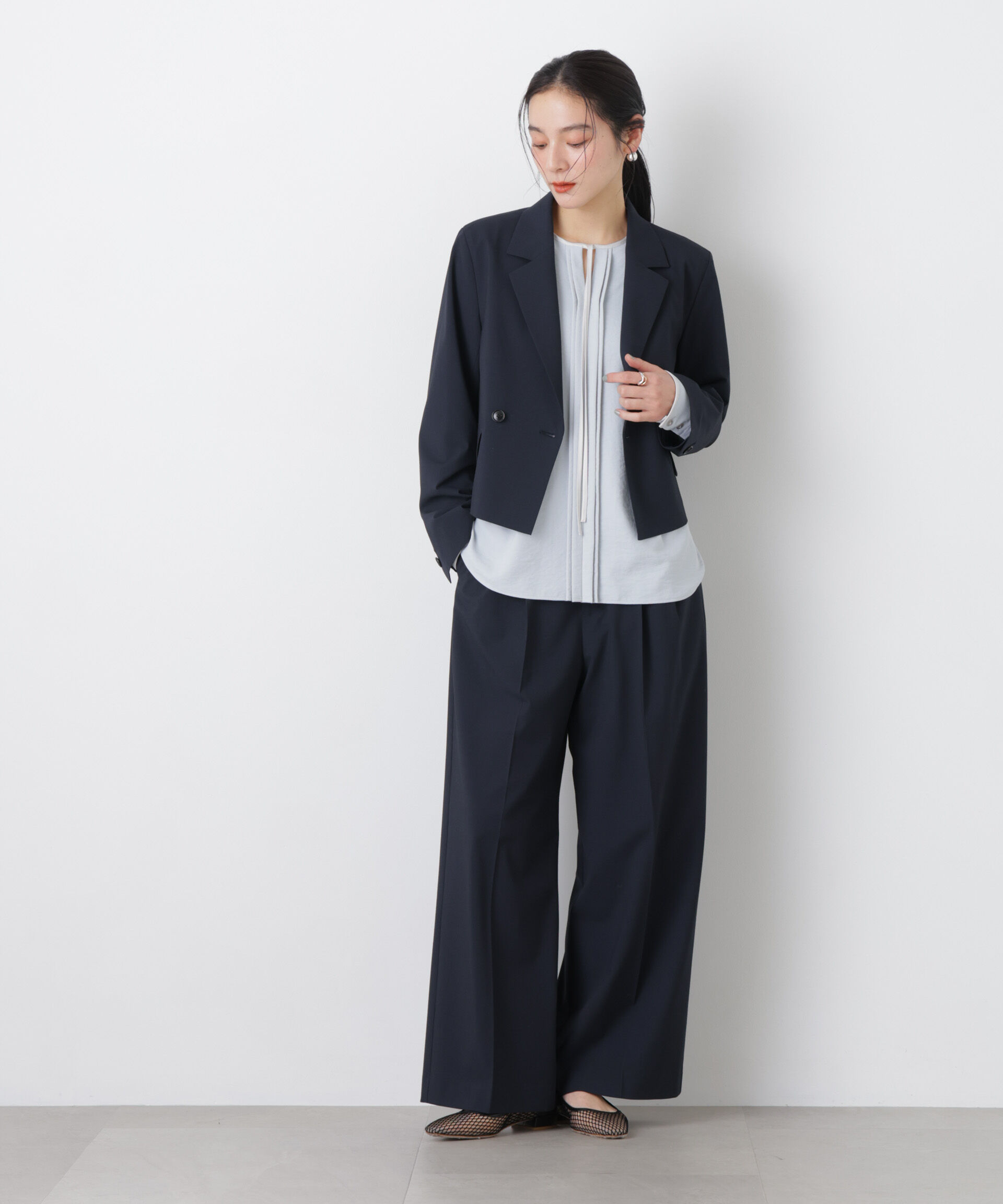 nano･universe「トロストレッチ2タックワイドパンツ(セットアップ可)」|チノ|