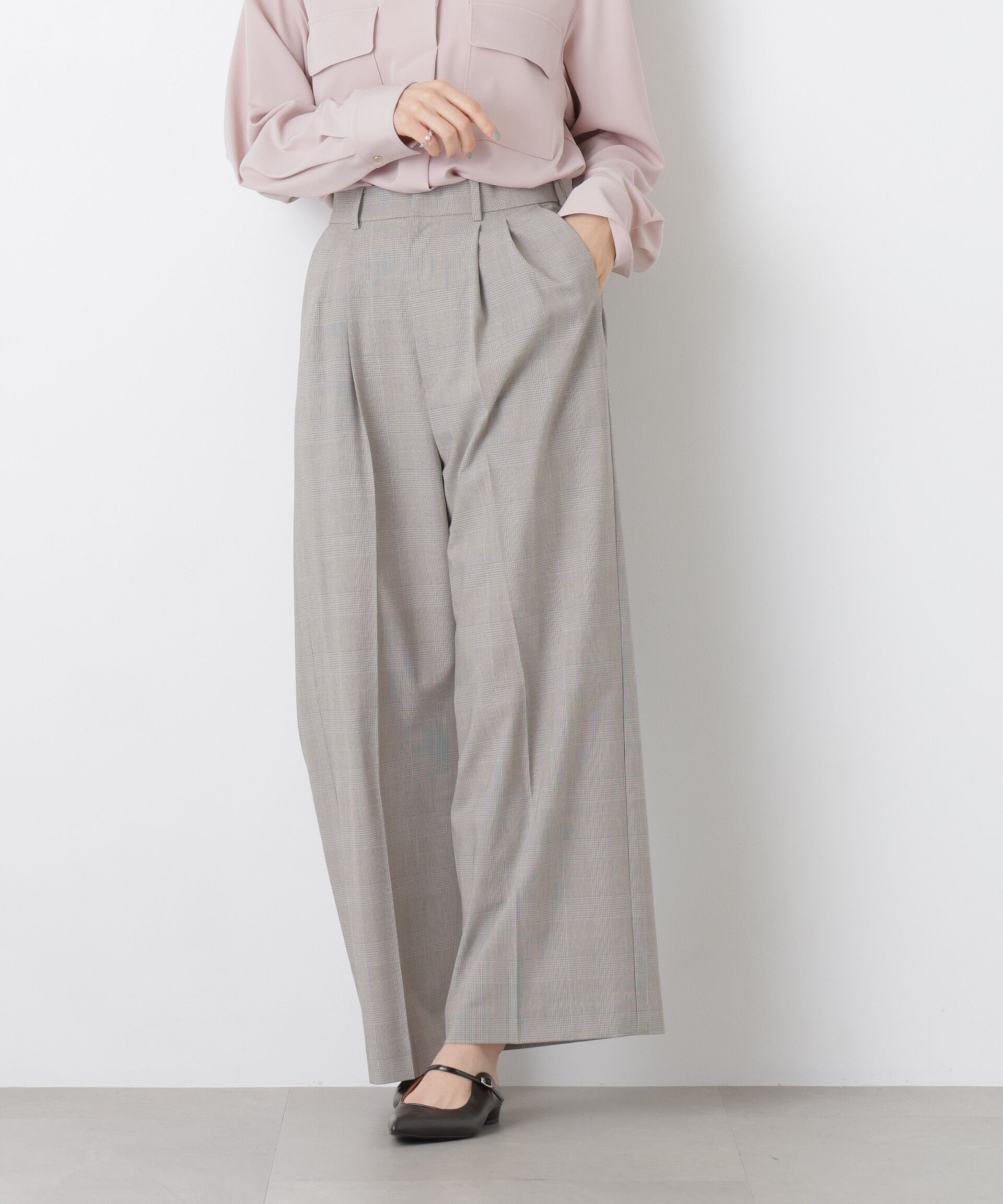 nano･universe「トロストレッチ2タックワイドパンツ(セットアップ可)」|チノ|