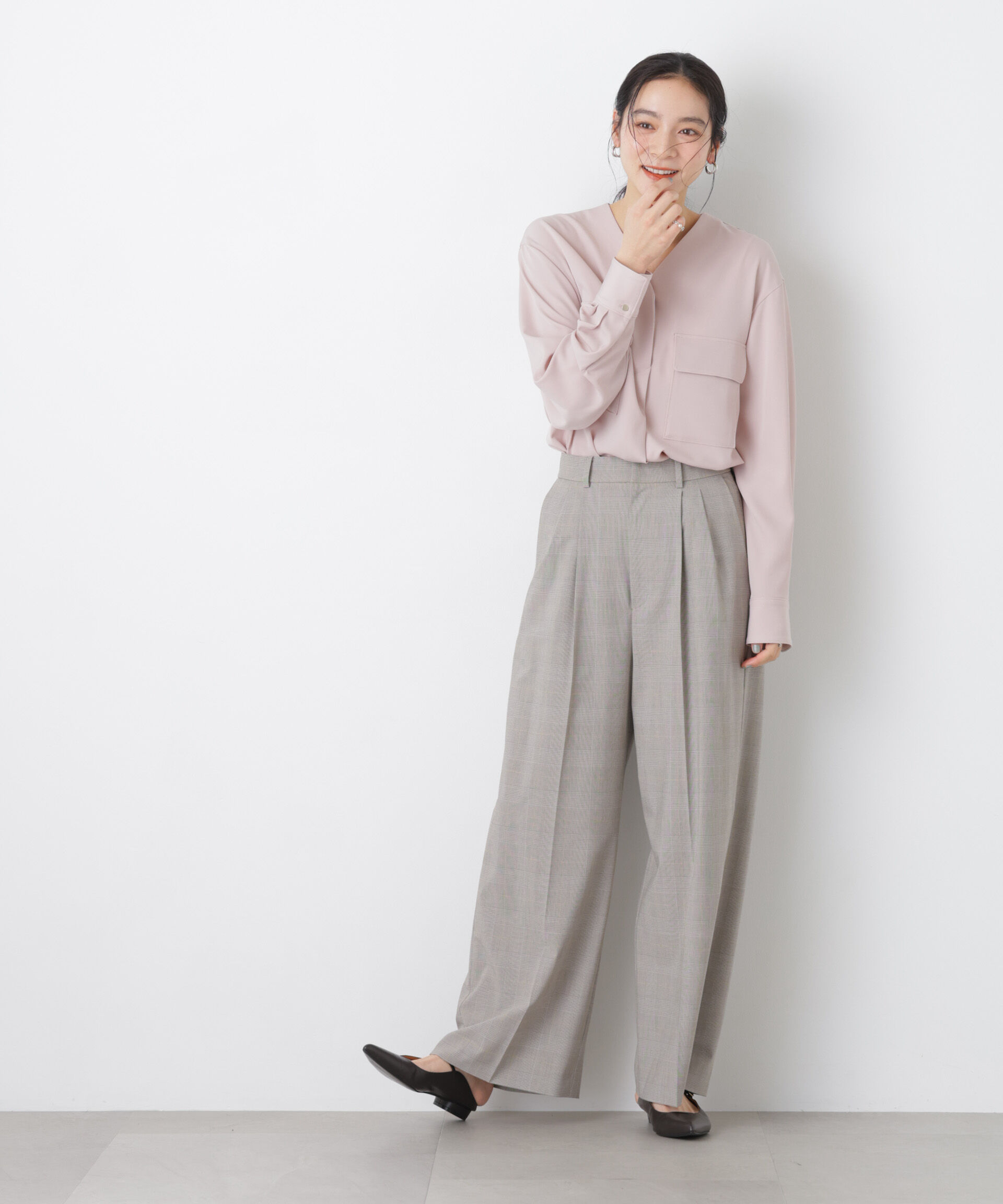 nano･universe「トロストレッチ2タックワイドパンツ(セットアップ可)」|チノ|